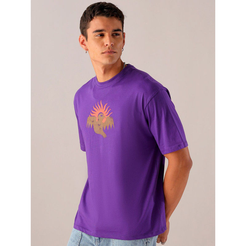 The Indian Garage Co Men Purple Boxy Oversized Back Printed Round Neck T-Shirt (S)