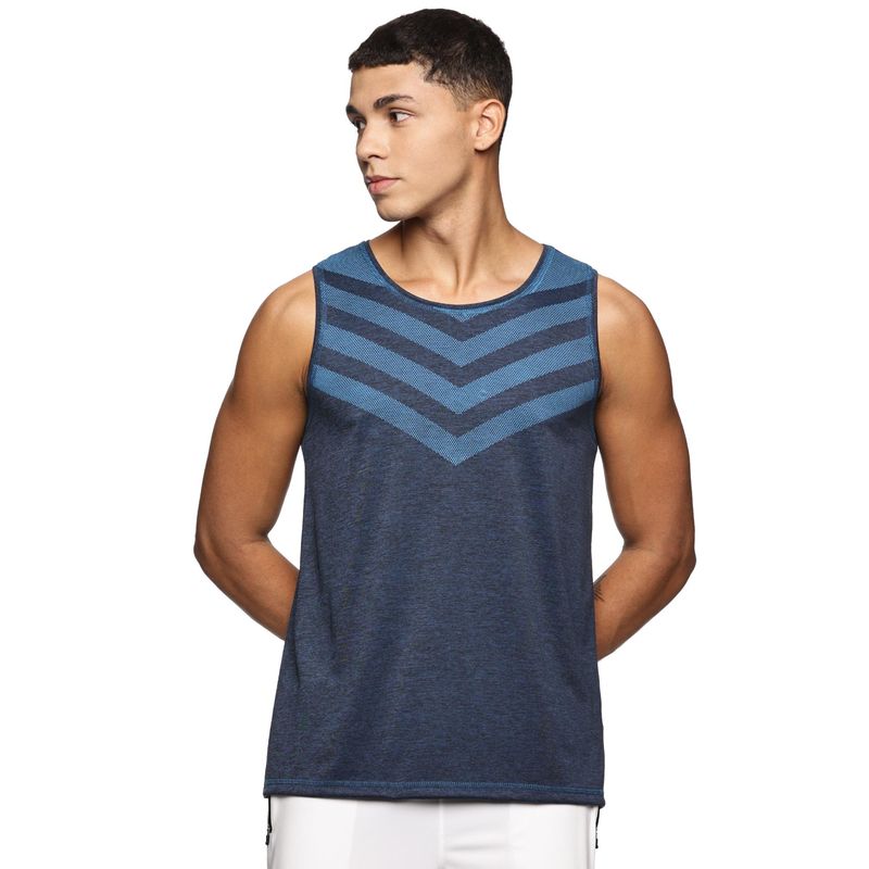 DOMIN8 Men Slim Fit Round Neck Sleeveless Tank Top with Arrow Print At Chest (S)
