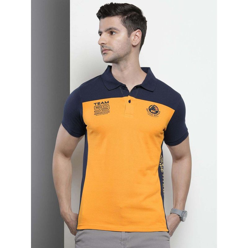 The Indian Garage Co Men Slim Fit Solid Yellow Polo Collar T-Shirt (S)