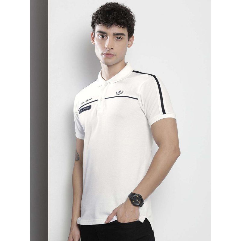 The Indian Garage Co Men Slim Fit Solid White Polo Collar T-Shirt (L)