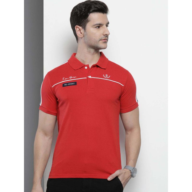 The Indian Garage Co Men Slim Fit Solid Red Polo Collar T-Shirt (M)