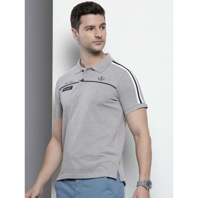 The Indian Garage Co Men Slim Fit Solid Grey Polo Collar T-Shirt (XL)
