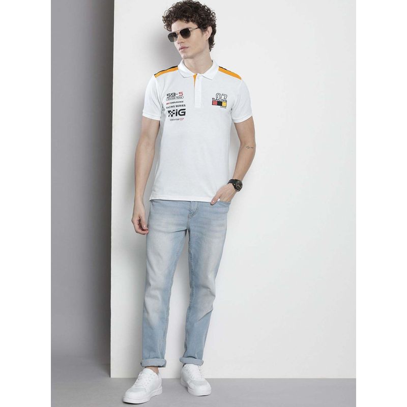 The Indian Garage Co Men Slim Fit Solid White Polo Collar T-Shirt (XL)