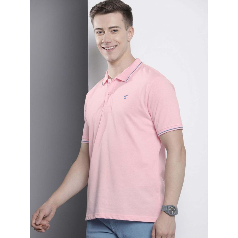 The Indian Garage Co Men Slim Fit Solid Pink Polo Collar T-Shirt (S)