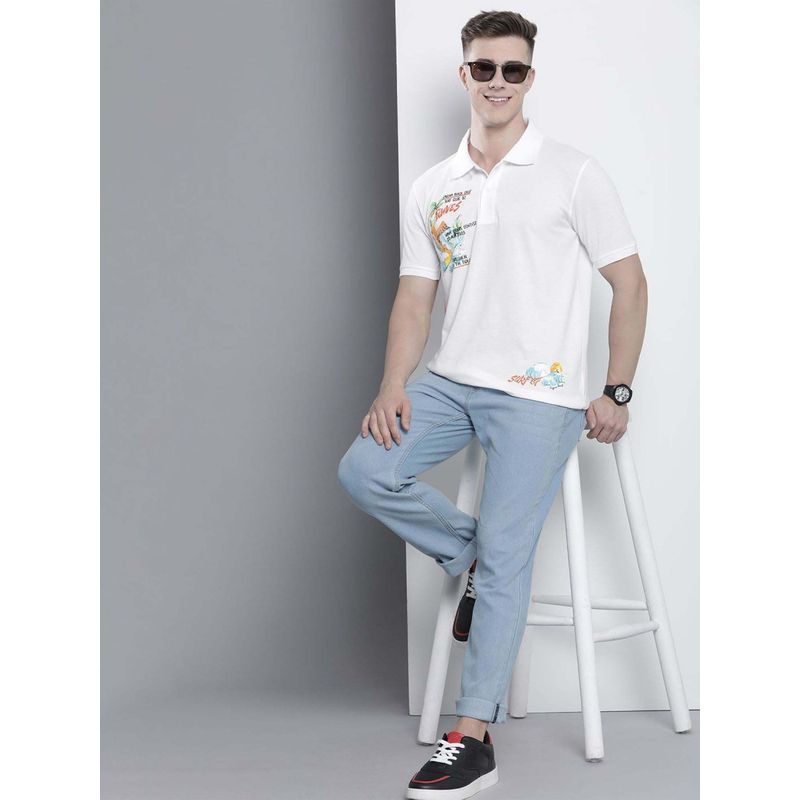 The Indian Garage Co Men Slim Fit Placement Print Polo Collar T-Shirt (L)