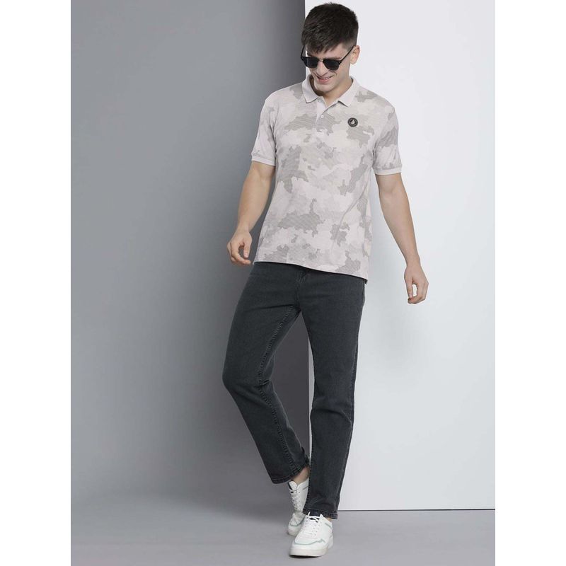 The Indian Garage Co Men Slim Fit Abstract Printed Beige Polo Collar T-Shirt (L)