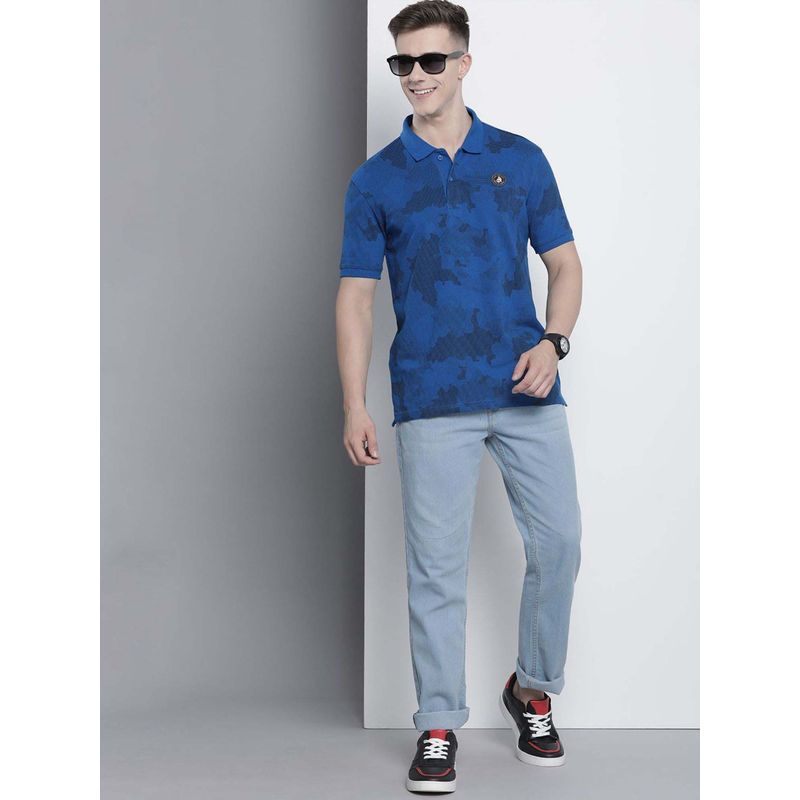 The Indian Garage Co Men Slim Fit Abstract Printed Polo Collar T-Shirt (S)