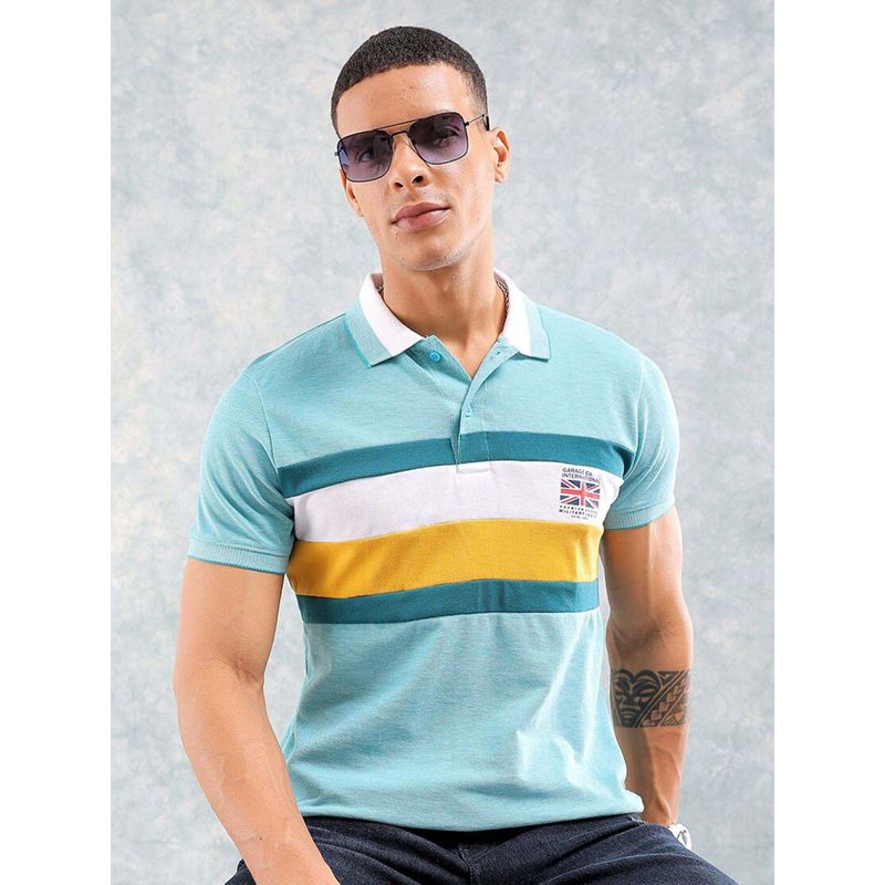 The Indian Garage Co Men Slim Fit Placement Print Polo Collar T-Shirt (L)