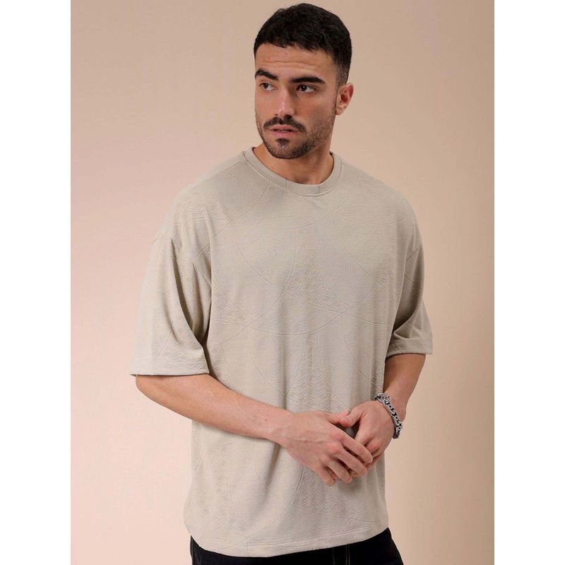 The Indian Garage Co Men Oversized Self Design Crew Neck T-Shirt (L)