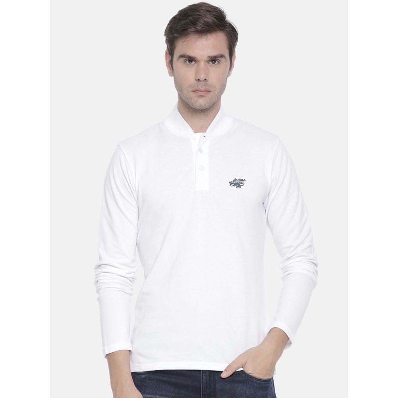 The Indian Garage Co Men Slim Fit Solid White T-Shirt (L)