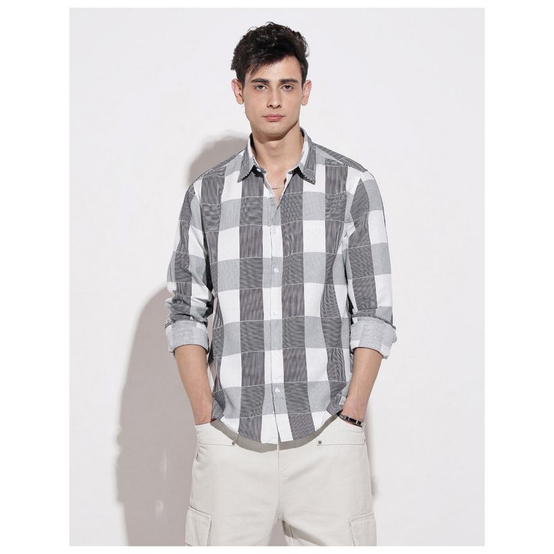 SHOWOFF Men Checked Grey Regular Fit Shirt (S)