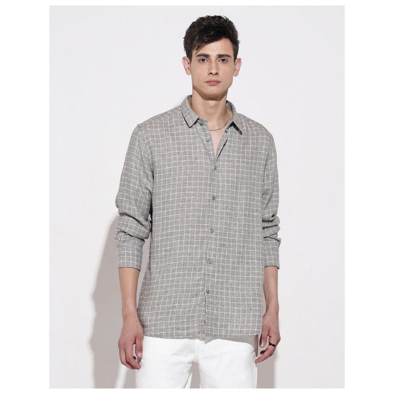 SHOWOFF Men Checked Grey Regular Fit Shirt (S)