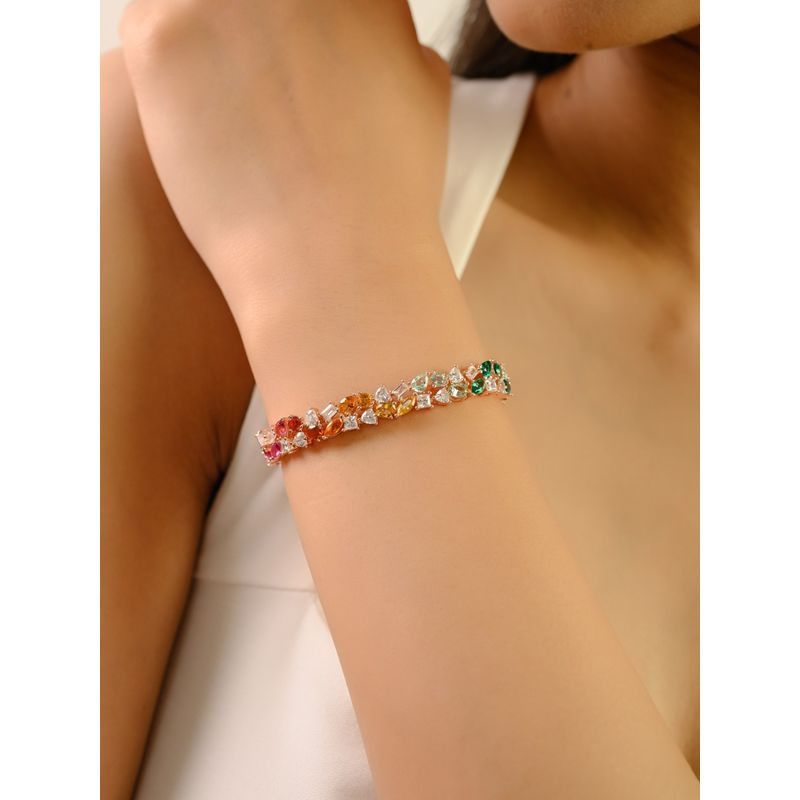 METALM 925 Silver Tennis Bracelet with Multicolor Spikes For Women (Red 5.5 Inches)