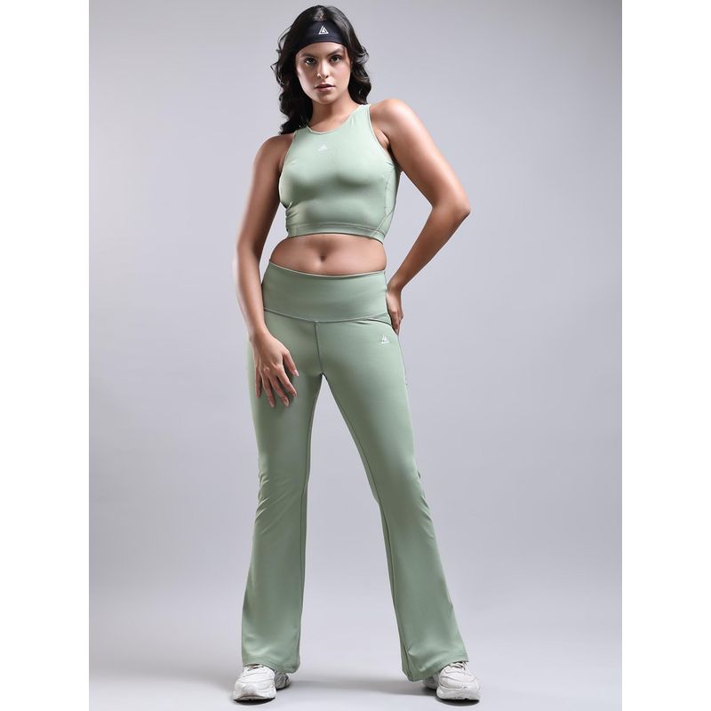 Aesthetic Bodies Women Green Polyester Solid Regular Fit Top with Pant (L)