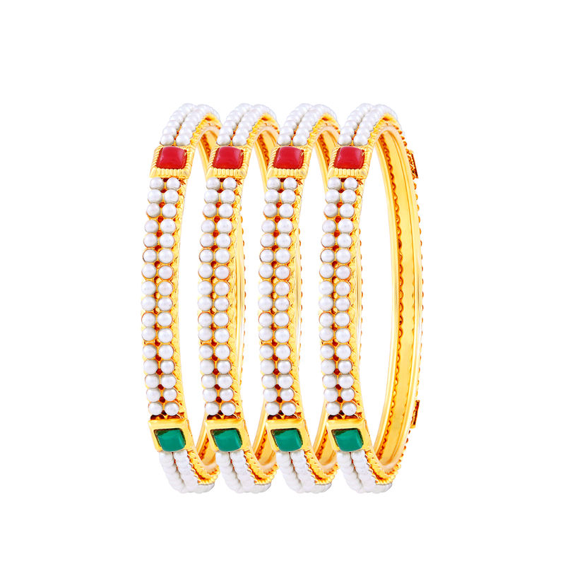 Asmitta Multicolor Pearl Beaded Gold Toned Set Of 4 Bangles - 2.6