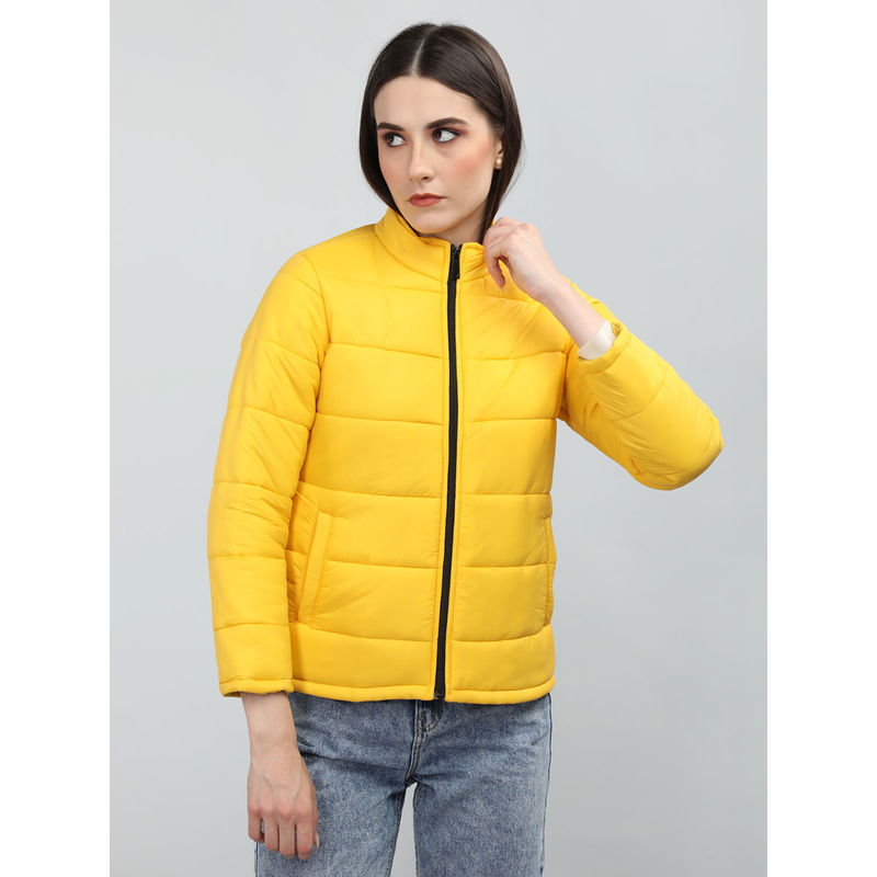 Chkokko Women Winter Puffer Zipper Stylish Jacket-Yellow (S)