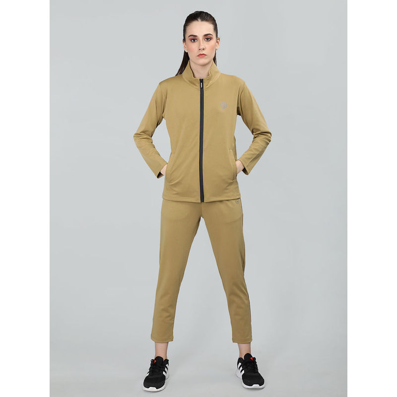Chkokko Women Sports Zipper Running Winter Track Suit-Brown (Set of 2) (2XL)