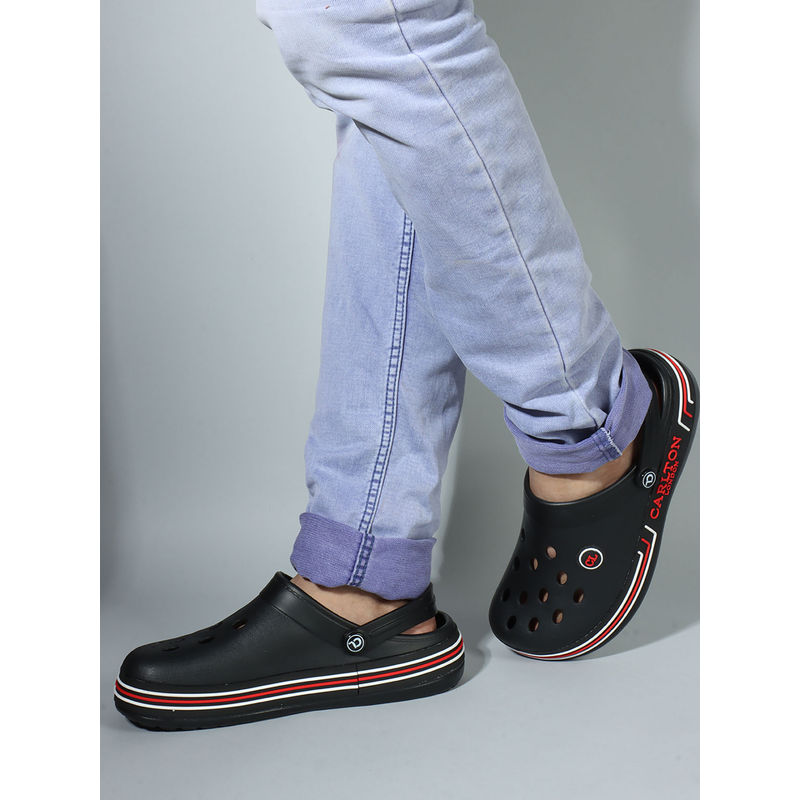 Carlton London Black Round Toe Slip On Men Clogs (EURO 42)