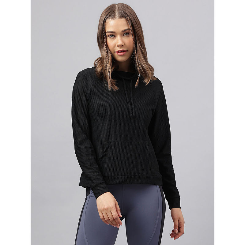 Fitkin Women Black Self Design Sweat Top (S)
