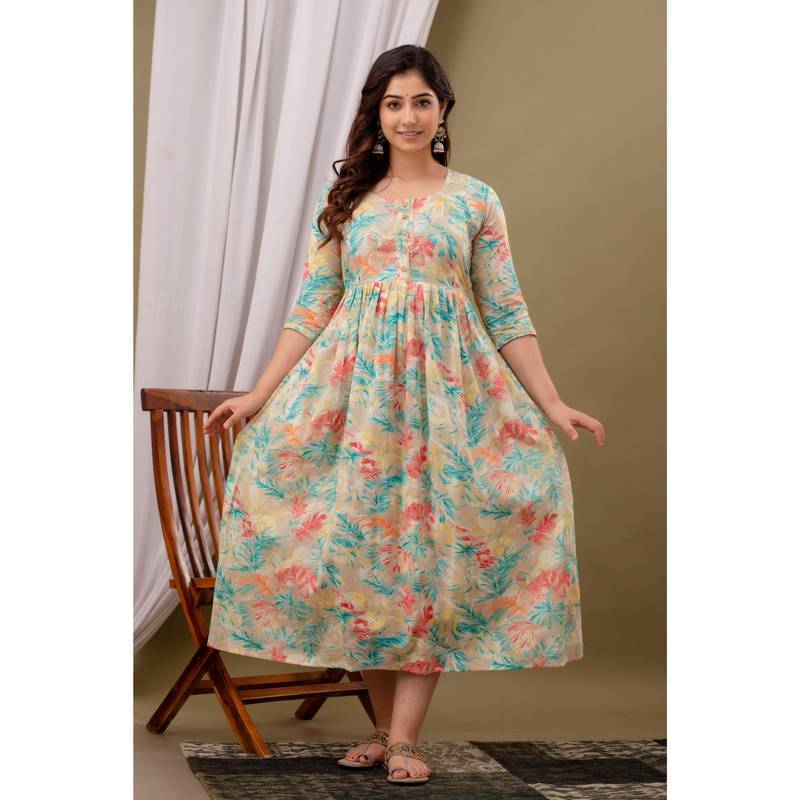 UrbanRang Peach Bloom Flared Maternity Maxi with Dual Zippers (3XL)