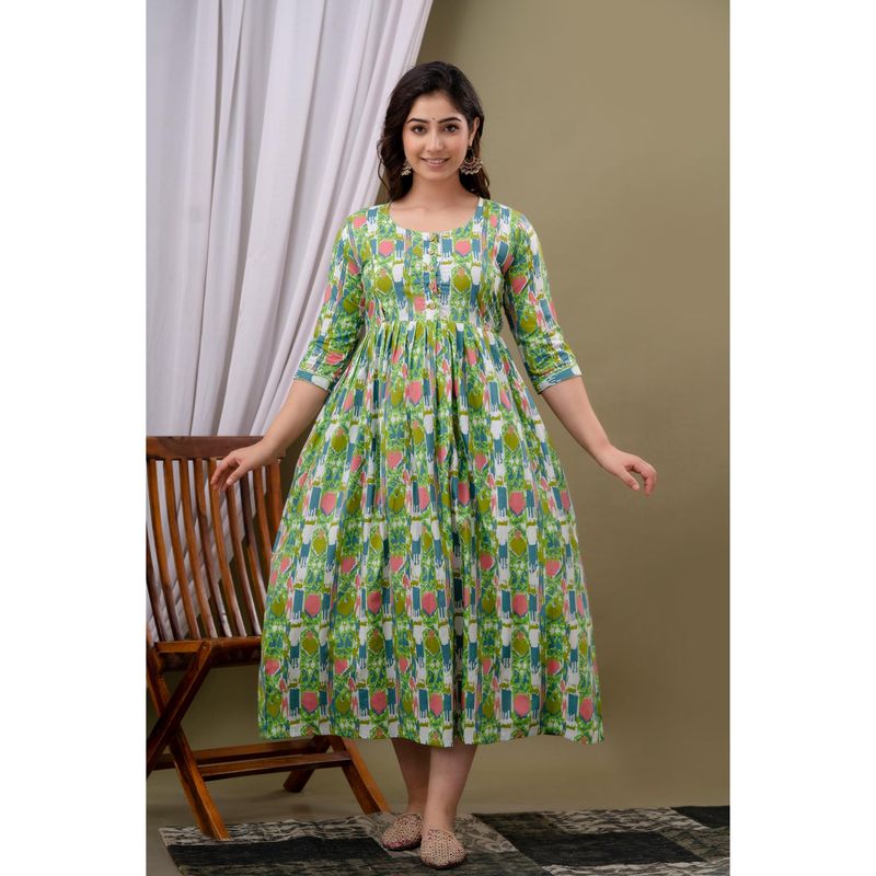 UrbanRang Fresh Green Garden Maternity Maxi with Zippers (S)