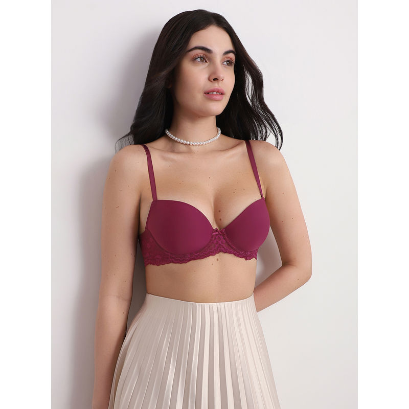 Wacoal Balcony and Beyond Padded Wired Half Cup Smooth Finish Fashion Bra -Wine (32B)