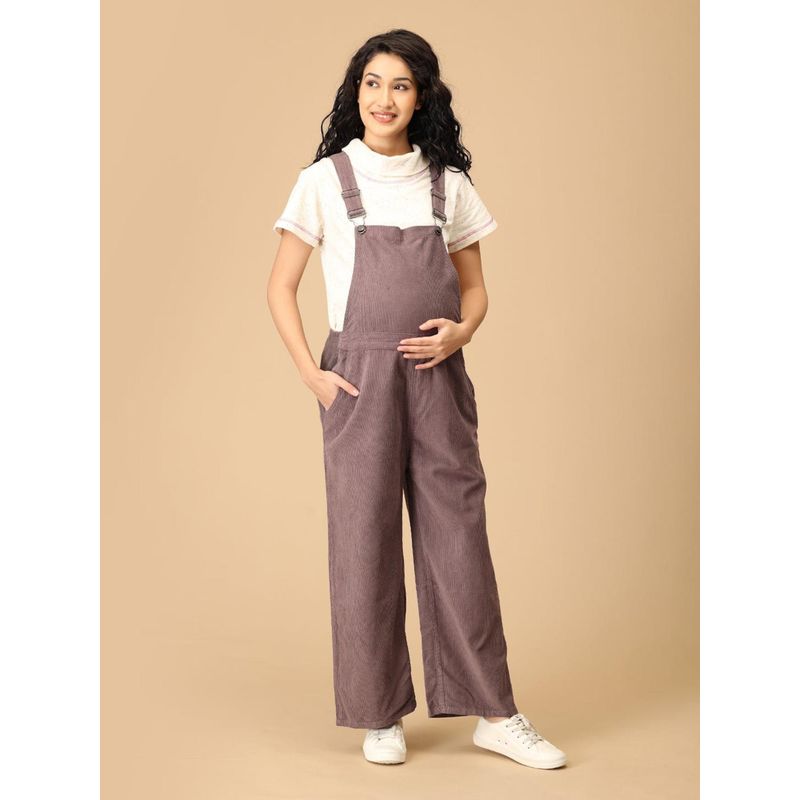 The Mom Store Taupe Corduroy Maternity Dungaree (S)