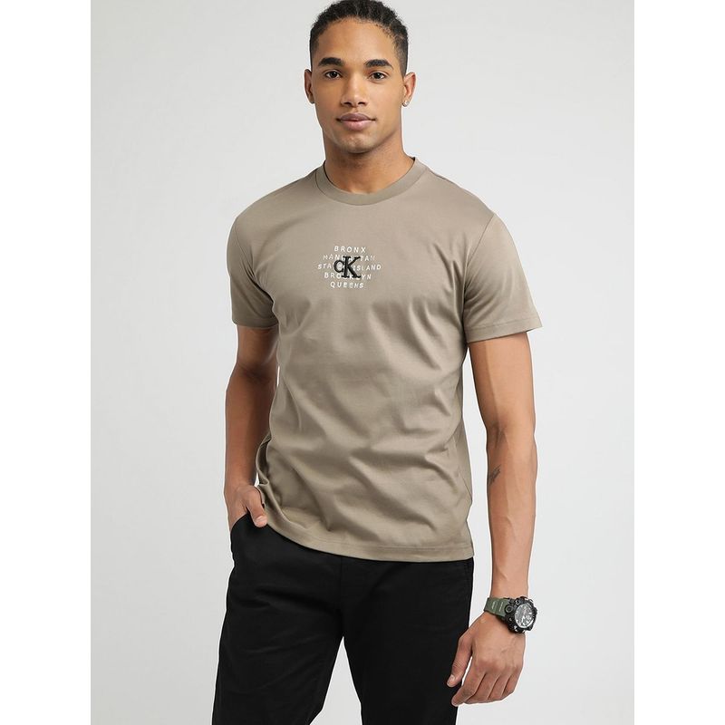 Calvin Klein Brown Printed Regular Fit Cotton T-Shirt (S)