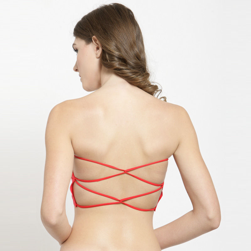 PrettyCat Padded Bandeau Bra Striped Back String Style - Red (30B)