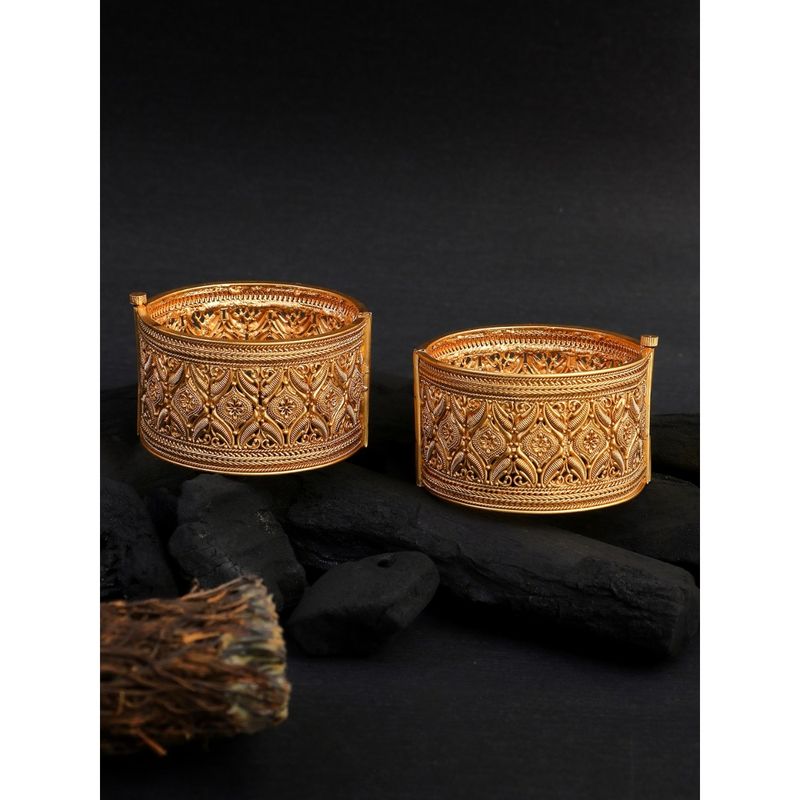 Adwitiya Women Gold-Plated Flower & Leaves Design Broad Bangles (2.4)