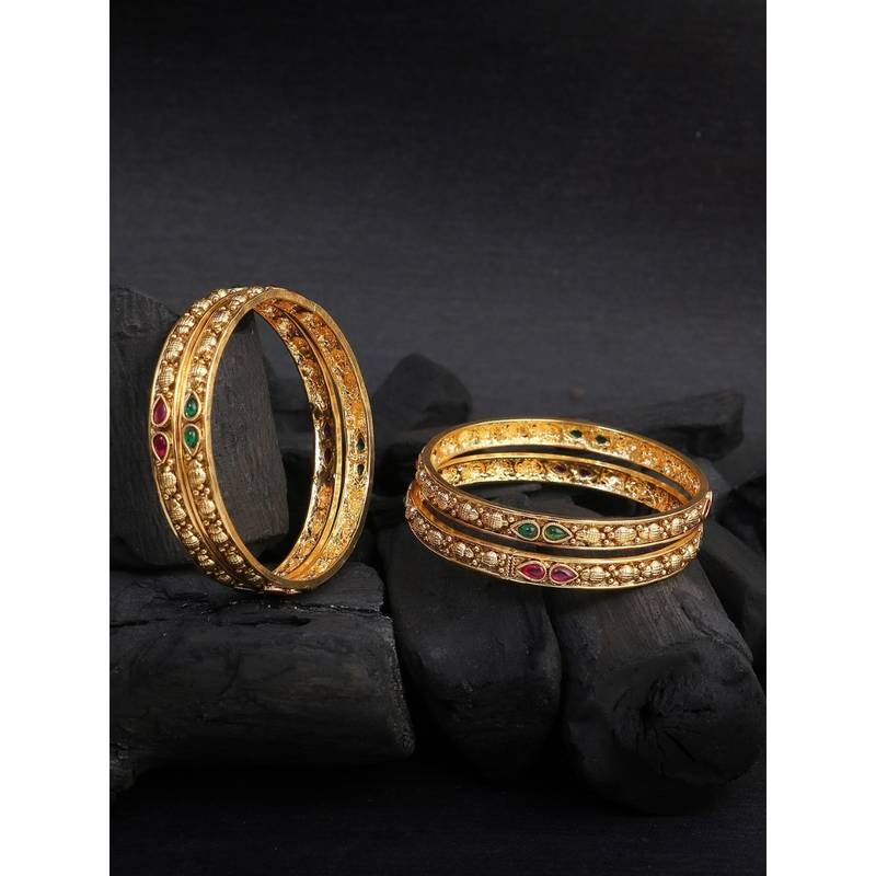 Adwitiya Set of 4 Gold Plated Stone Studded Traditional Bangles (2.4)