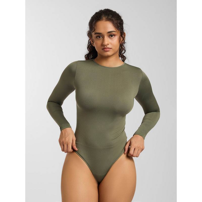 FEIER Luxe-Feel Olive Long Sleeve Bodysuit (S)