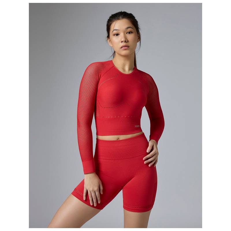 FEIER Red Airwave Long Sleeve Crop Top (S)