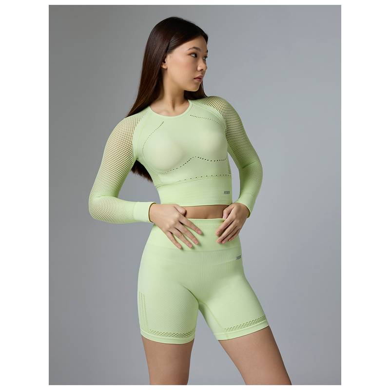 FEIER Green Airwave Long Sleeve Crop Top (S)