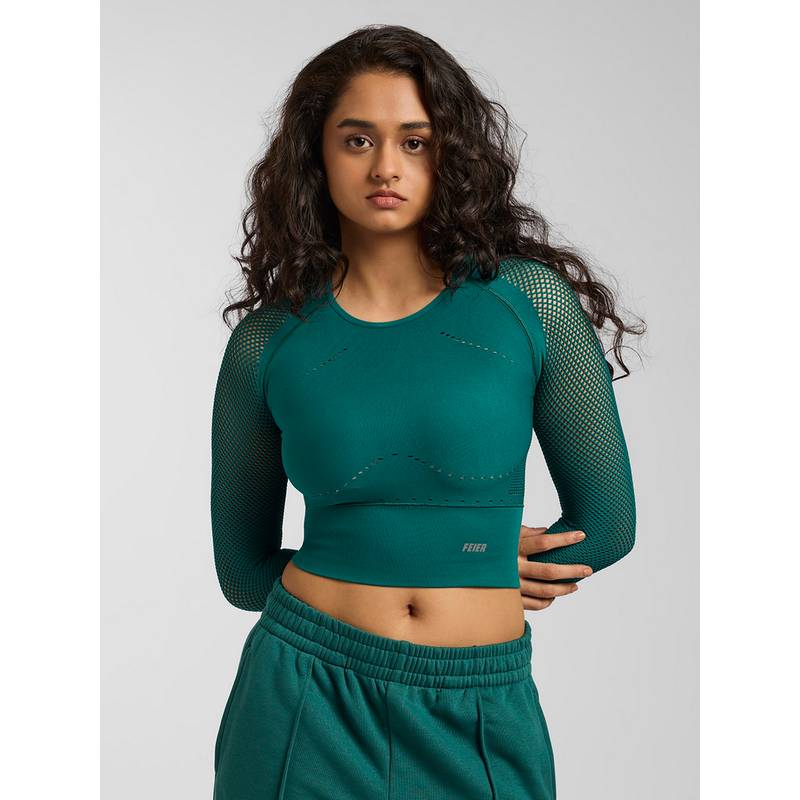 FEIER Teal Airwave Long Sleeve Crop Top (XL)