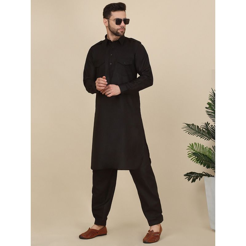Kraft India Men Black Pathani Kurta with Salwar (Set of 2) (M)