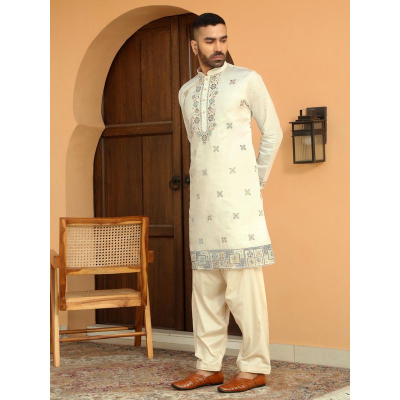 KRAFT INDIA LUXE Embroidered Yoke Design Cream Kurta with Beige Patiala Salwar (Set of 2) (38)