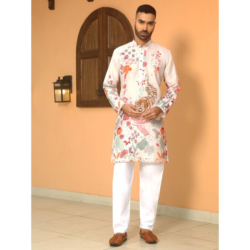 Kraft India Animal Printed Beige Mandarin Neck Cotton Summer Kurta with Pyjama (Set of 2) (38)