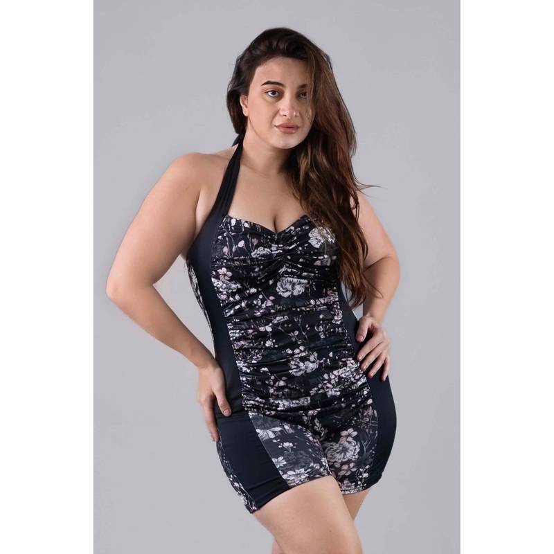 Keepfit Black Printed Regular Fit Swimwear (4XL)
