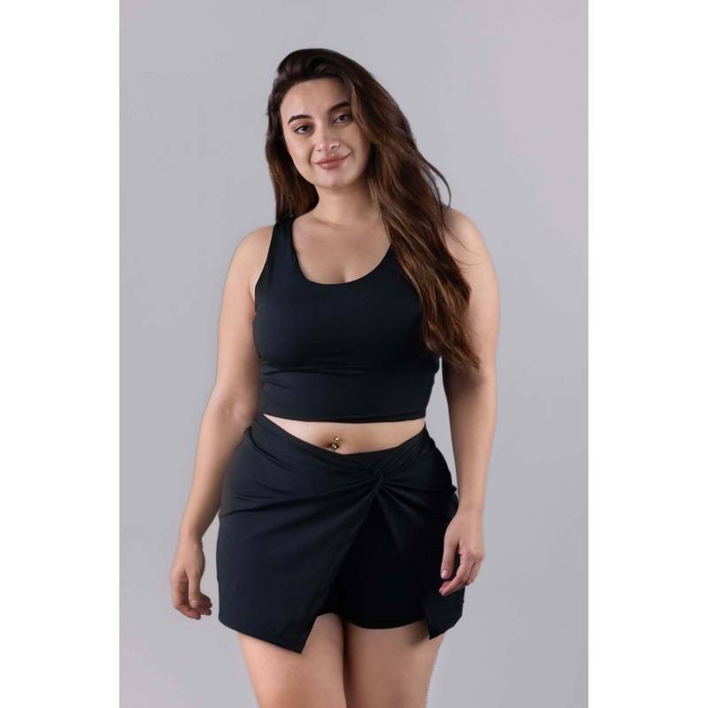 Keepfit Black Solid Regular Fit Top and Skirt (4XL)
