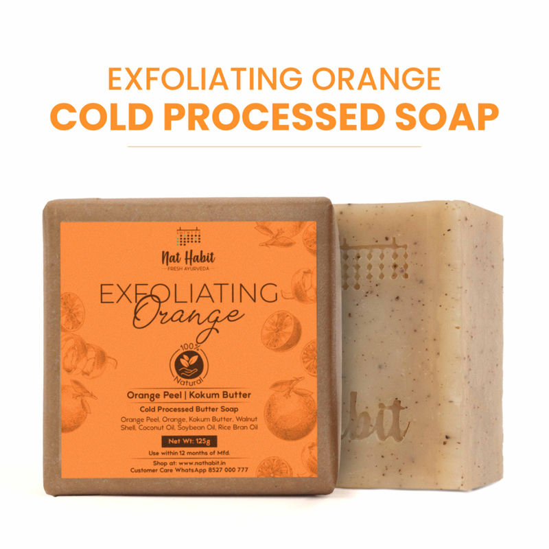 Nat Habit Cold Process Vitamin C Orange Handmade Butter Soap for Exfoliation, Whitening & Dark Spots