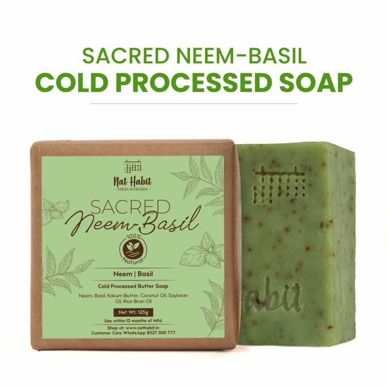 Nat Habit Cold Processed Neem Basil Butter Bath Soap- Antibacterial, Dark Spots, De-Tan & Handmade