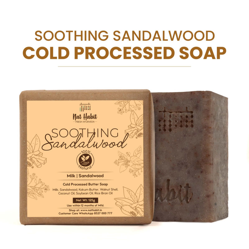 Nat Habit Cold Process Ayurvedic Chandan Sandalwood Handmade Butter Soap for Radiant Skin Face Glow