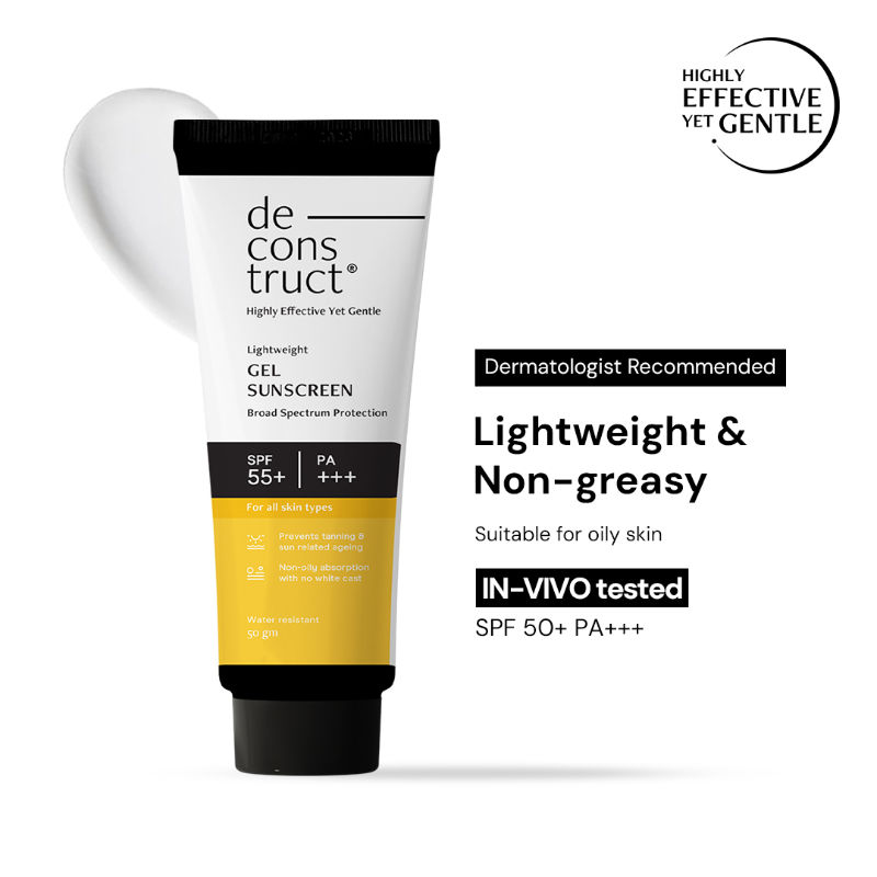 Deconstruct Gel Sunscreen SPF 50+ PA+++, No White Cast, Lightweight, Non-Greasy - In - Vivo Tested