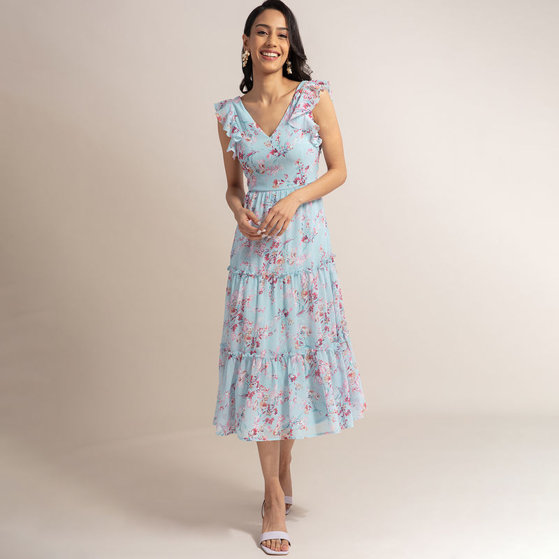 Twenty Dresses By Nykaa Fashion Flowers For Me Dress - Blue (M)