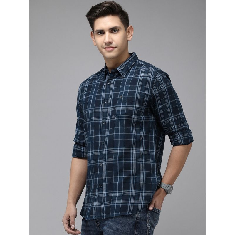 Buy THE BEAR HOUSE Men Navy Blue Checked Slim Fit Flannel Cotton Casual ...