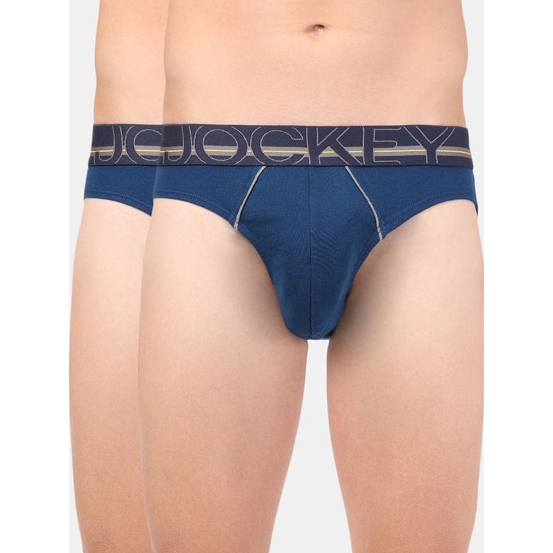 Jockey US17 Men Super Combed Cotton Rib Solid Brief - Poseidon (Pack of 2) (L)