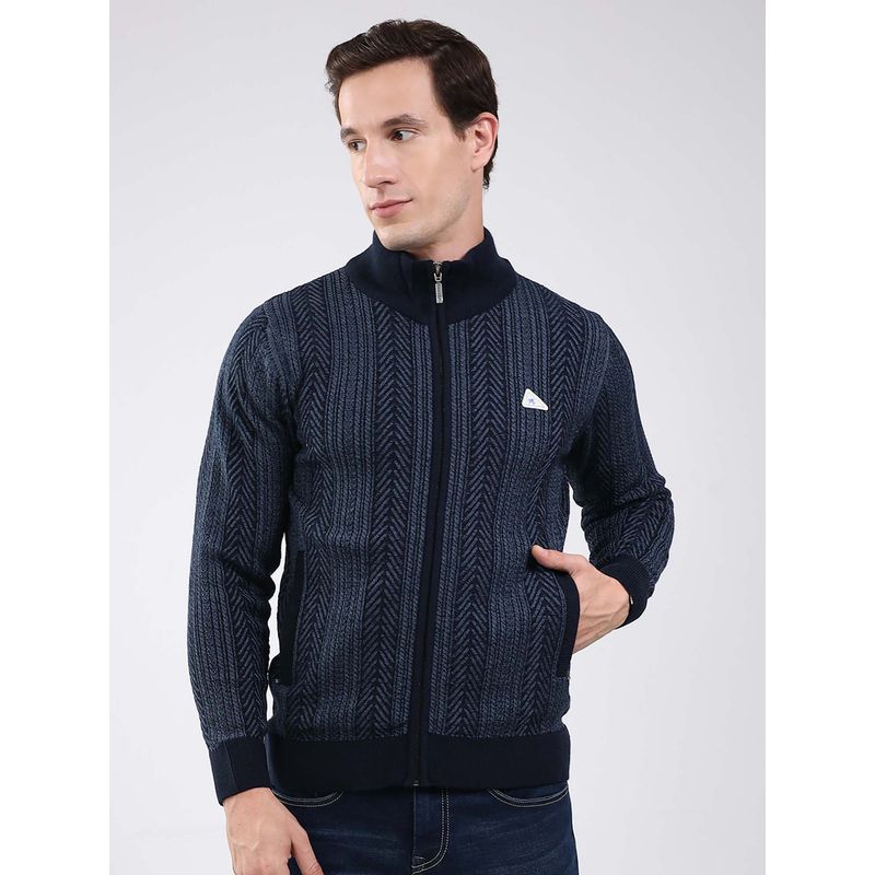 Monte Carlo Mens Mock Neck Full Sleeve Pullover - Navy Blue (XL)