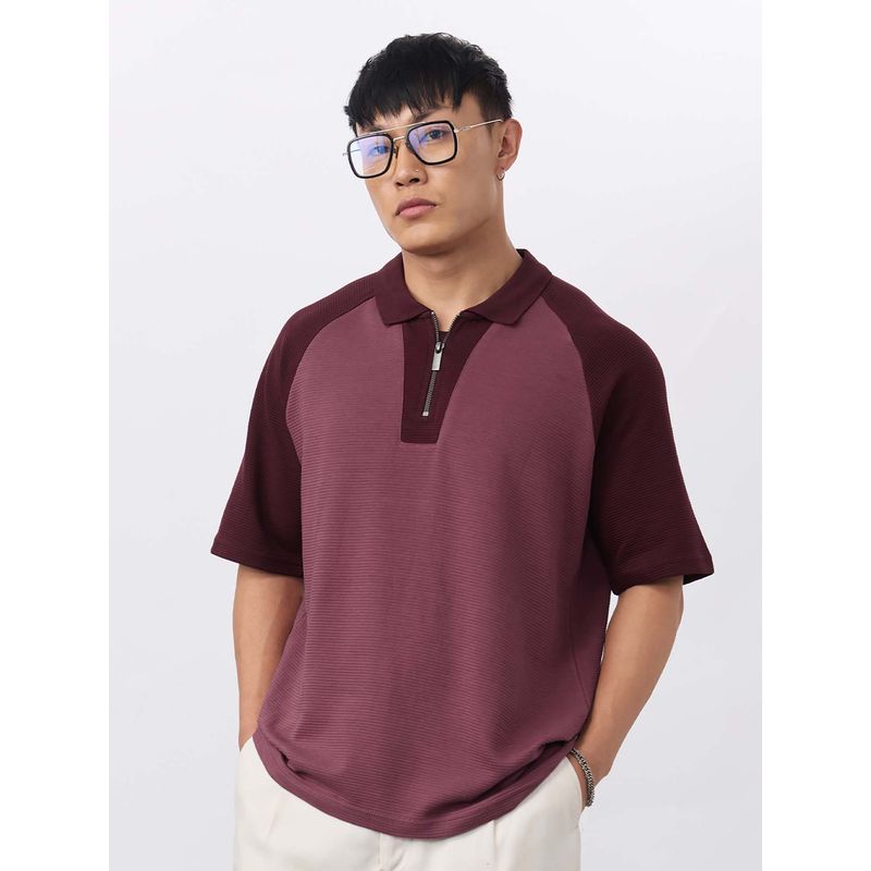 The Souled Store Plum Men Oversized Polo T-Shirt - Purple (M)