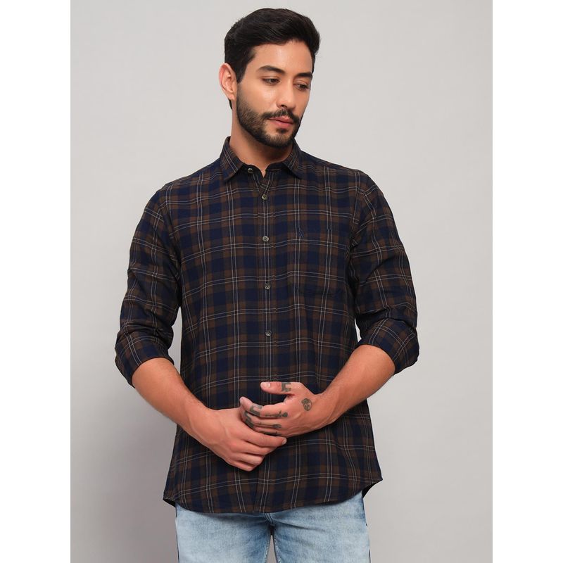 Cantabil Men Cotton Brown Collar Neck Slim Fit Checks Shirt (38)